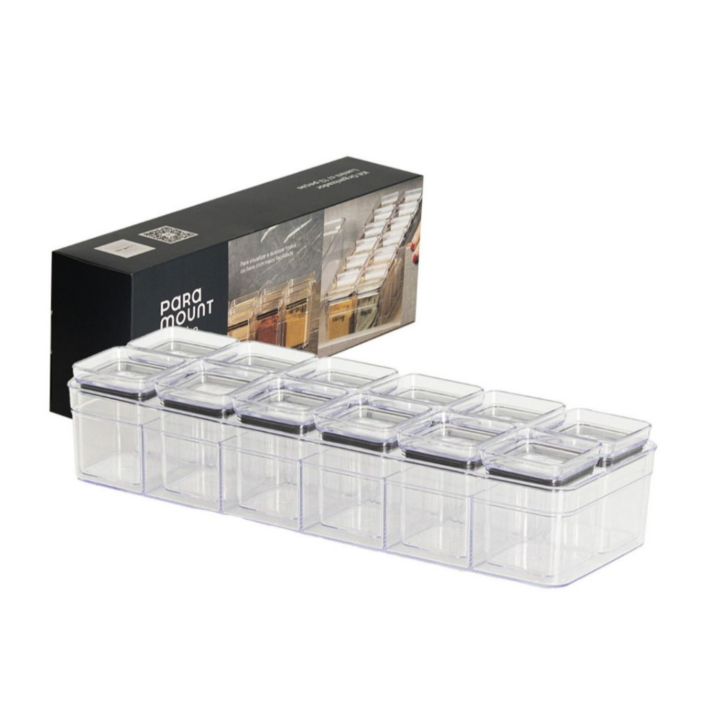 Kit Organizador 13 Mini Potes Herméticos Temperos Alimentos Acrílico/Poliestireno