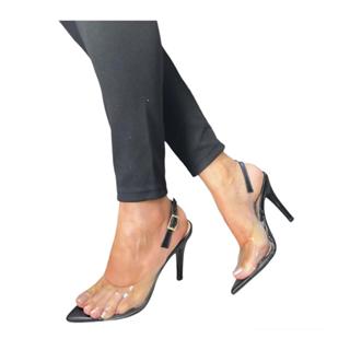 Sandália feminina salto fino alto festa transparência em Oferta na Shopee