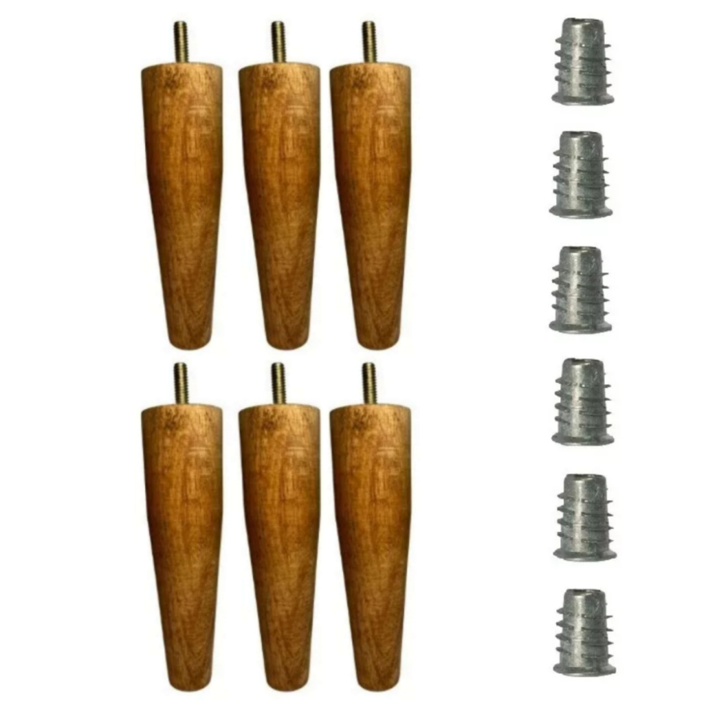 Kit Pés Cama Box Pes Madeira C/16cm Natural Casal + Bucha Americana Mel  Super Resistente
