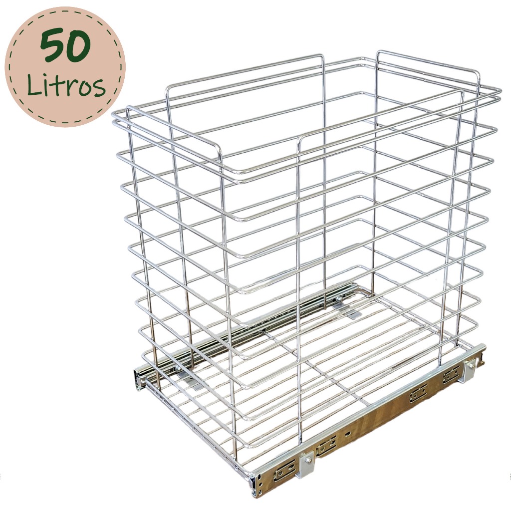 Tulha Deslizante Aramada / Cesto de Roupas Sujas com Trilhos Telescópicos Fixação de Base - 30cm/50 Litros