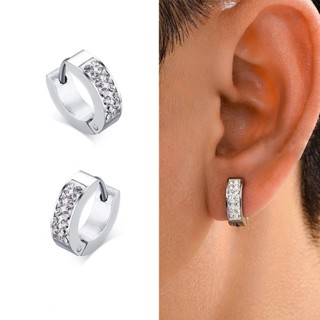 Par de Brincos Argola com Pedras Masculino Feminino Aço Inoxidável Prata em Oferta na Shopee