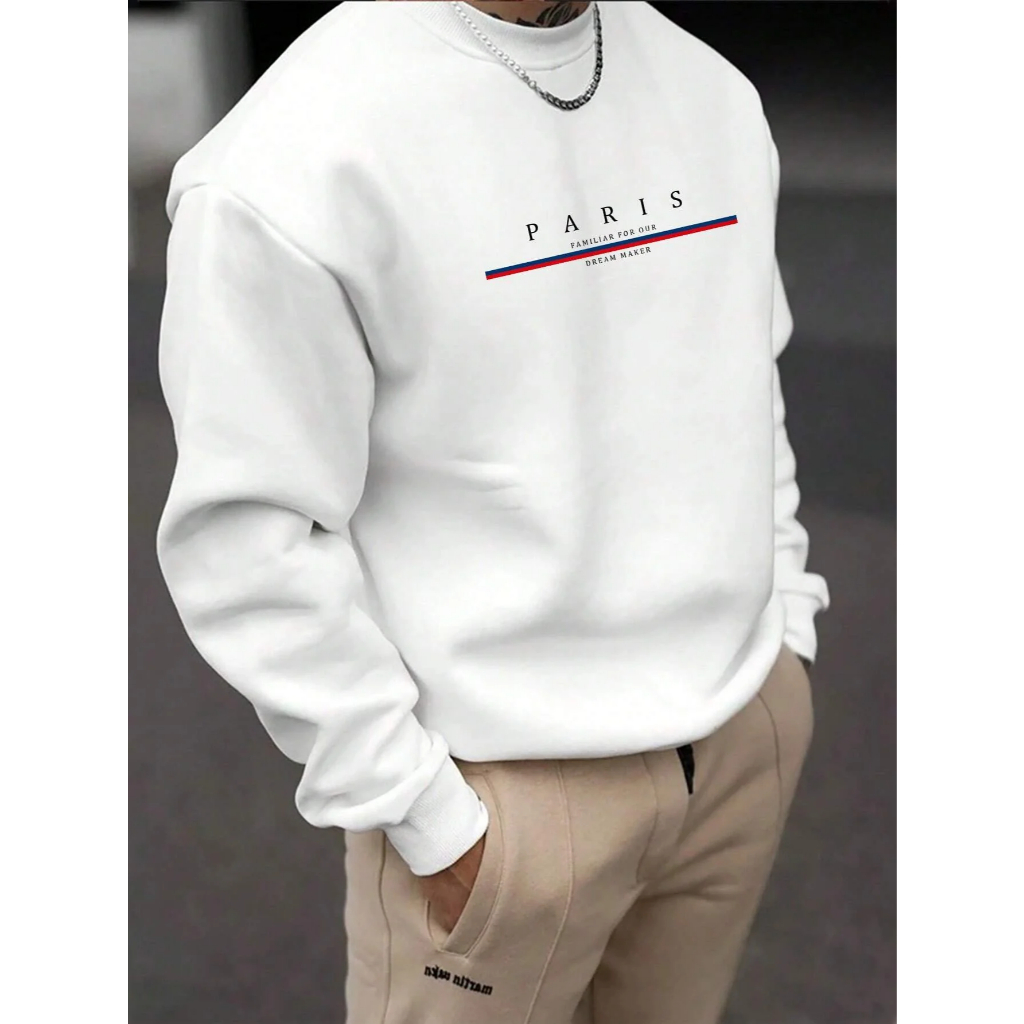 Moletom Gola Redonda Careca Blusa de Frio Casaco Masculino Estampado Paris Style Streetwear 7083 em Oferta na Shopee