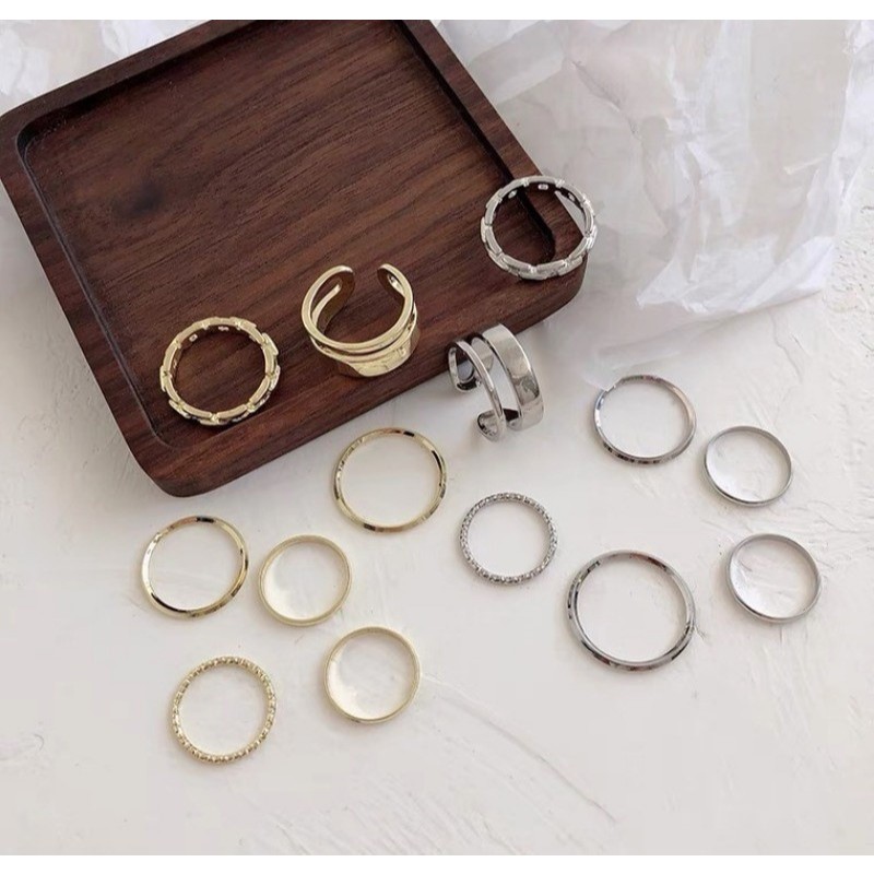 Kit 7Anel Regulável Lindo e Elegante Feminino Ajustável Prata e Dourado Luxo Achadinhos Shopee