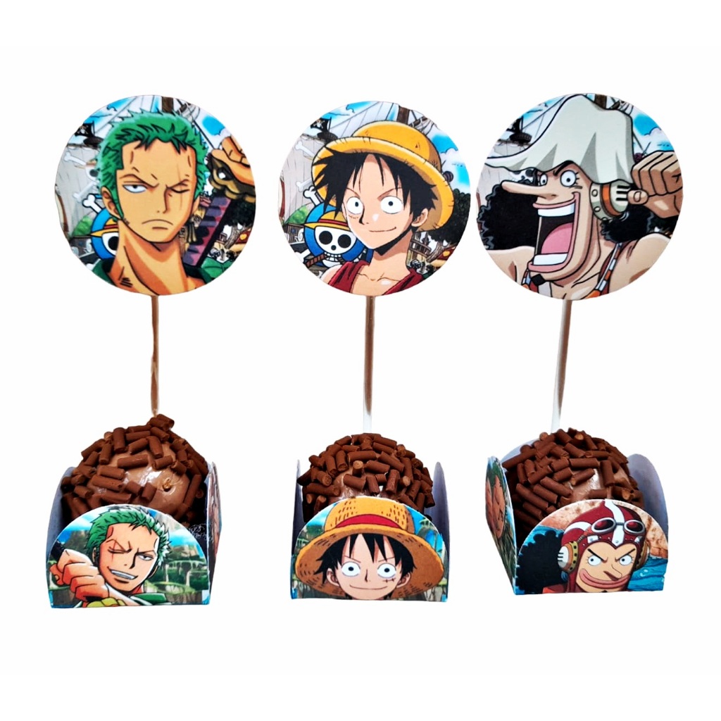 20 Forminha + 20 Topper Doces One Piece Decoração One Piece Kit Festa - 40 Unid.