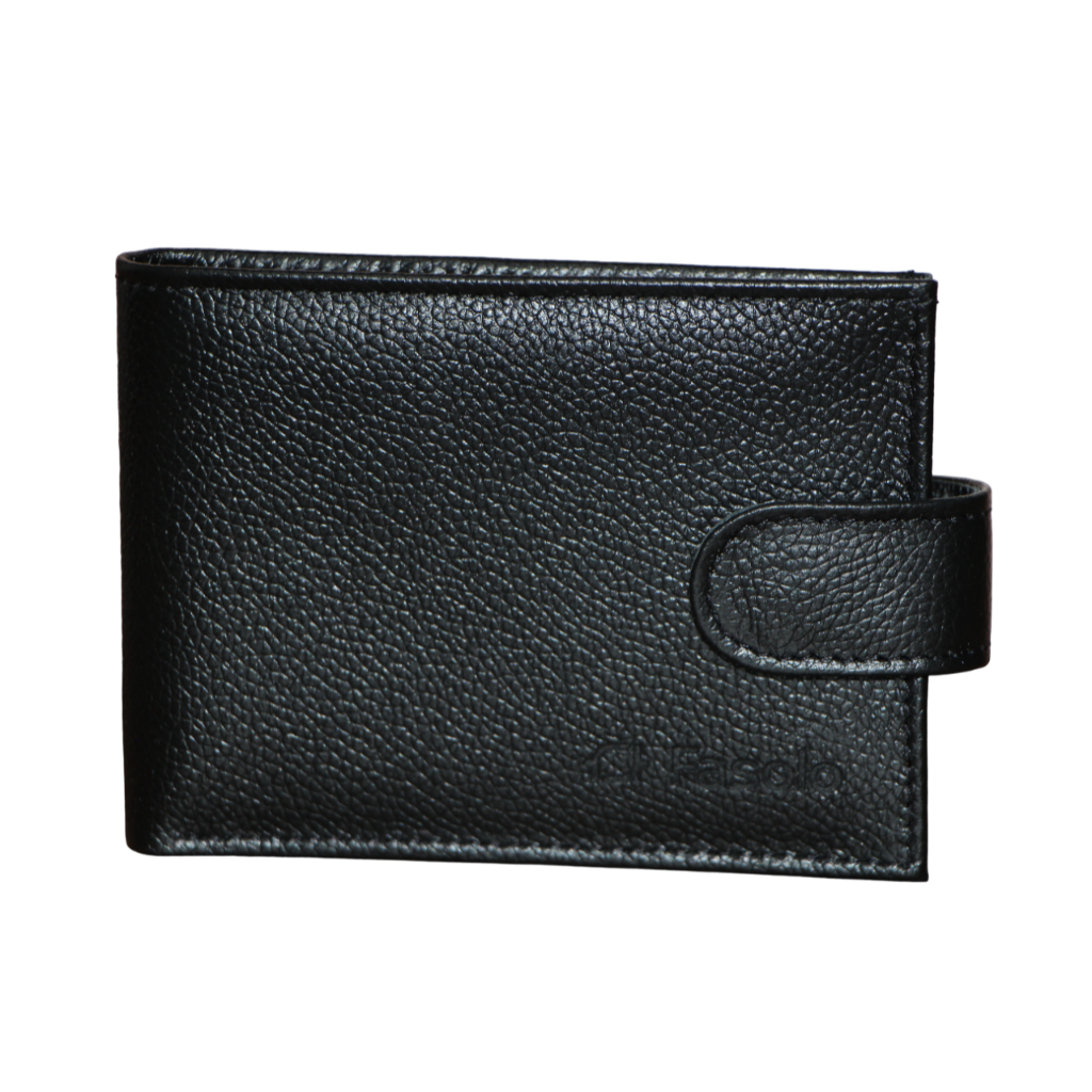 Carteira Fasolo Masculina Couro Legítimo H061 Fecho Botão. porta moeda, 2 divisórias p/ notas, doc.