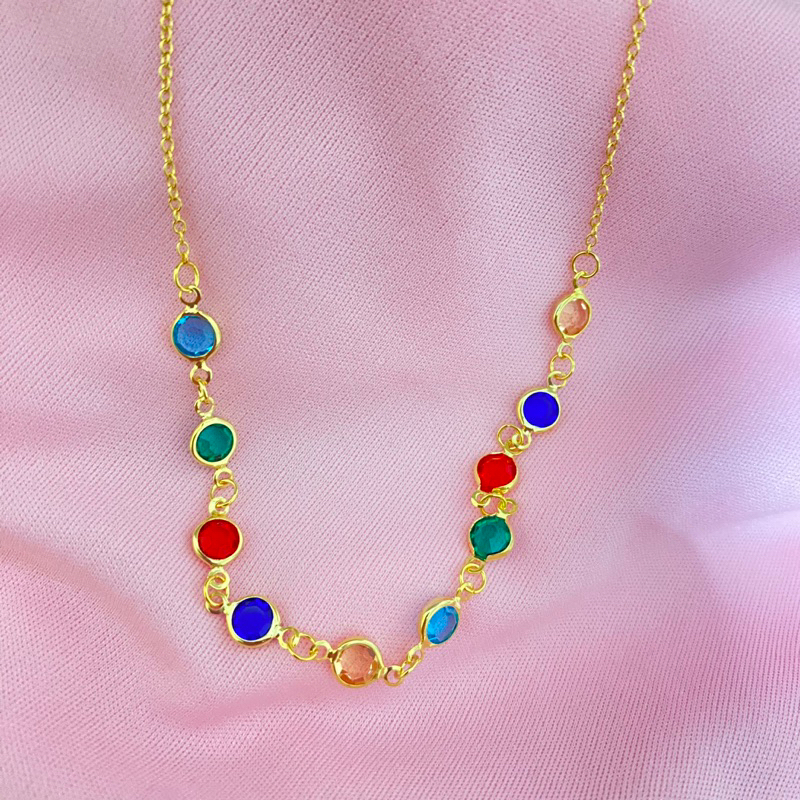colar choker ponto de luz diversas cores folheado a prata 925 // ouro 18k