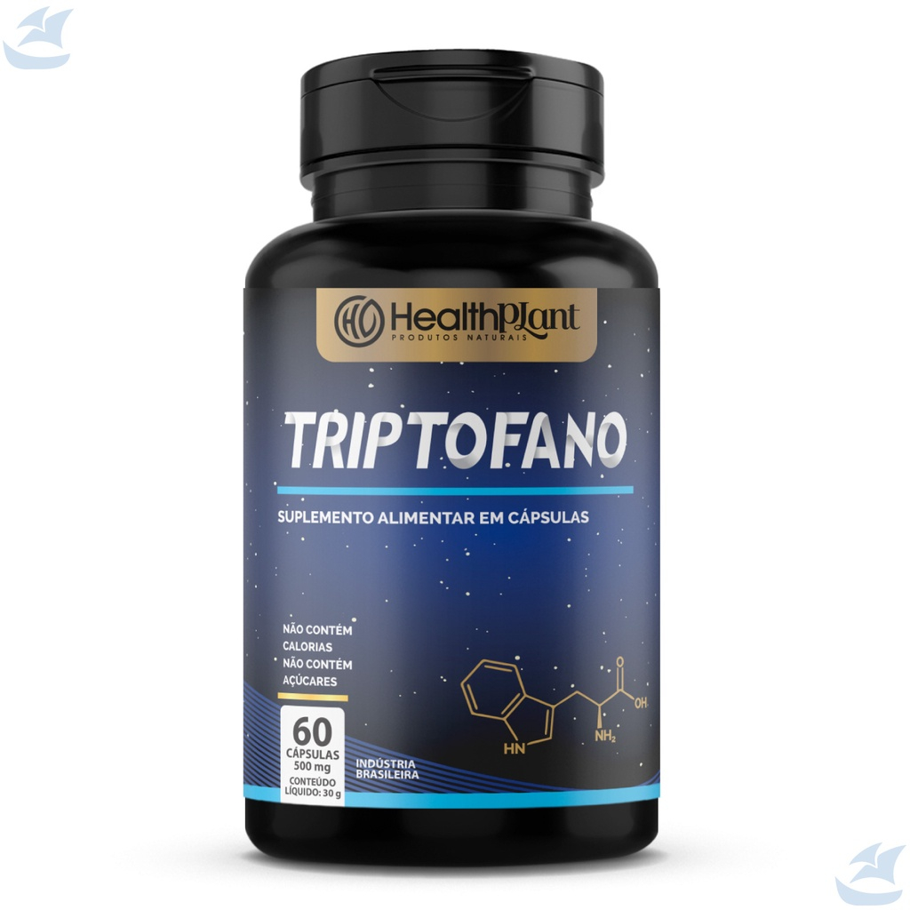 TRIPTOFANO 60CAPS 500MG HEALTHPLANT QUALIDADE DO SONO ALIVIA O ESTRESSE