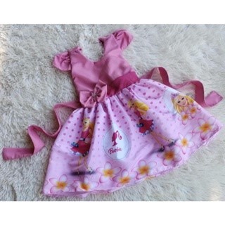 Vestido Infantil Temático Simples Barbie Rosa RF03