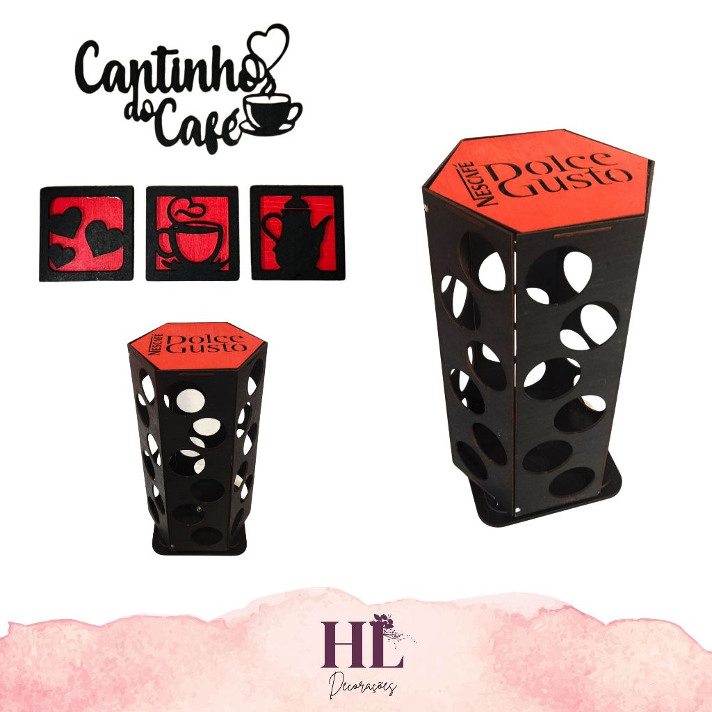 Torre GG Porta Cápsulas  para 36 cap GIRATÓRIA 360°+ Cantinho e Quadros | TRÊS CORAÇÕES / DOLCE GUSTO / NESPRESSO| Pintado