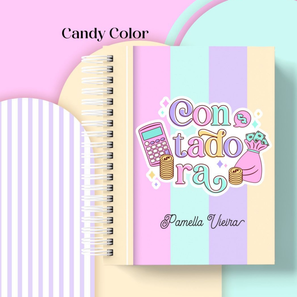 Caderno Profissões Candy Color Personalizado com Nome na Capa 300 páginas, Odontologia, Psicologia Tamanho A5
