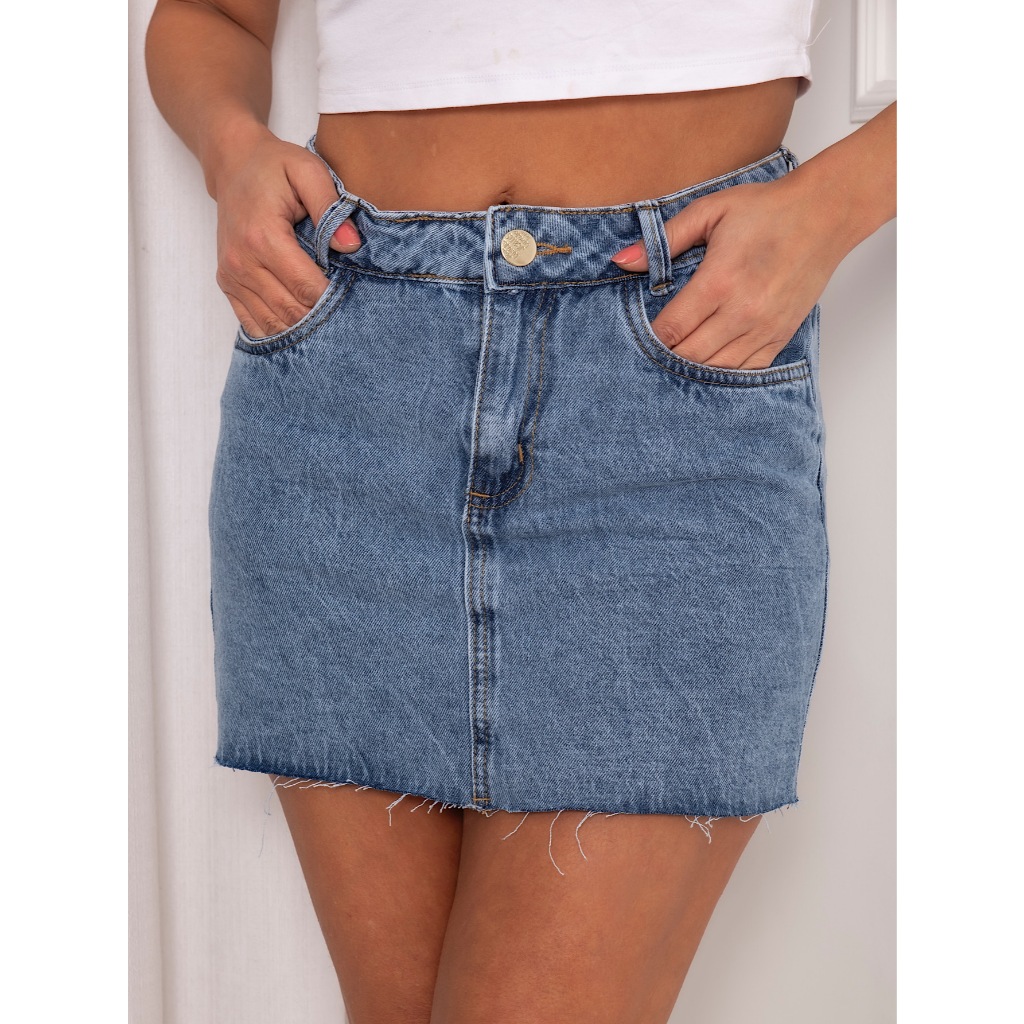 Saia Jeans Curta Desfiada Cintura Alta - Vários Modelos em Oferta na Shopee