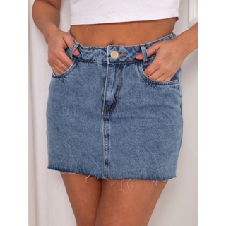 Saia Jeans Curta Desfiada Cintura Alta - Vários Modelos em Oferta na Shopee