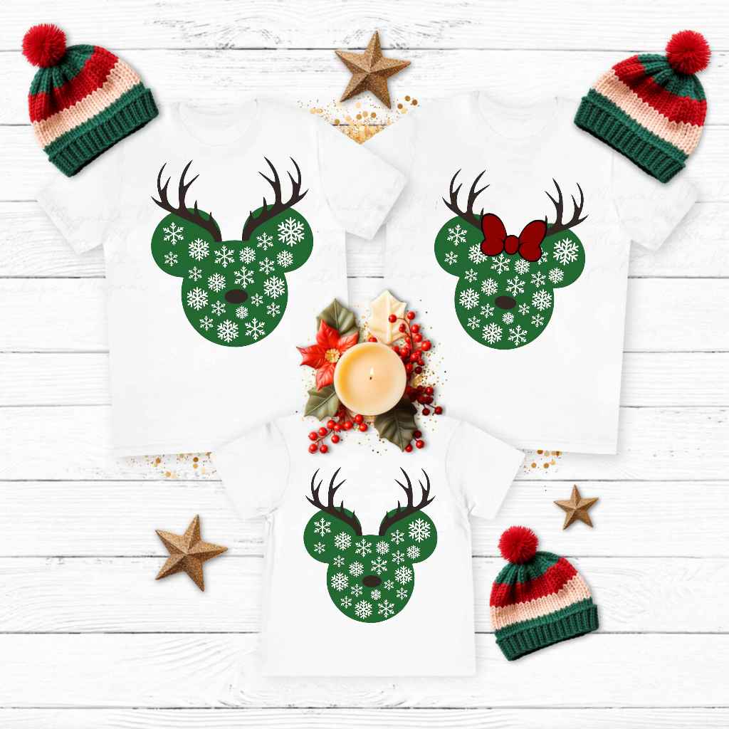 SOMENTE 1 PEÇA - ADULTO OU INFANTIL - PEÇA AVULSA / UNITÁRIA - Monte seu kit de Camisetas Família- Natal - Mickey Minnie
