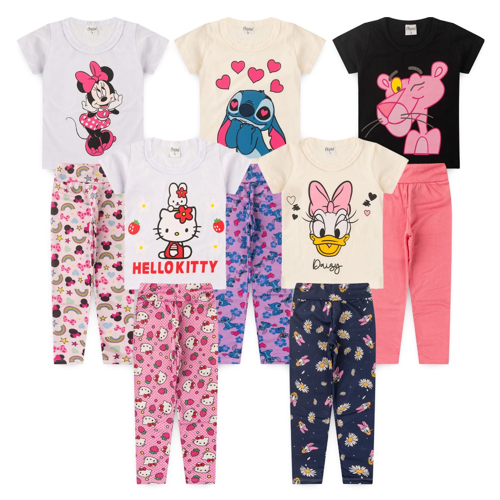 Kit 5 Conjunto Estampados Blusa e Legging Infantil - Feminino/Menina Tamanho 3 ao 14 Verão em Oferta na Shopee