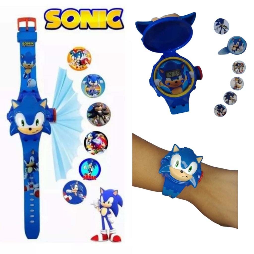 Relógio digital com projetor de imagens do seu desenho preferido SONIC, formato do SONIC!