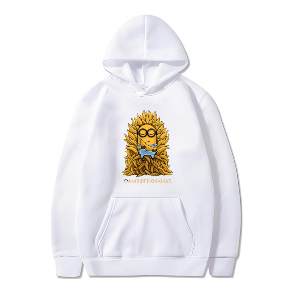 Moletom Canguru Unissex Minions Game of Thrones Preto Branco Canguru