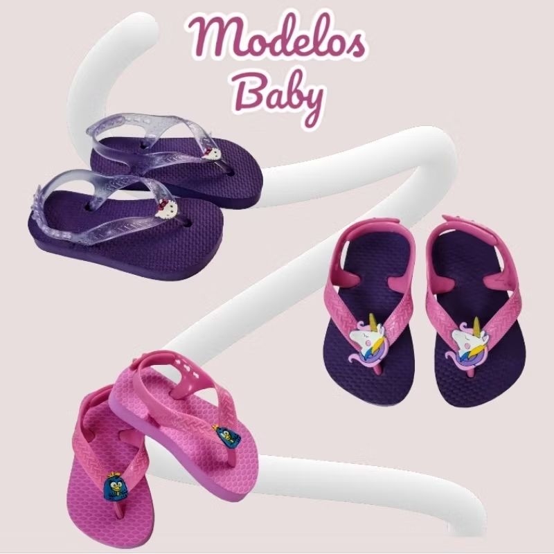 Chinelo Baby Menina Personagens Variados Sandália Tira Tradicional Prendedor atrás do calcanhar