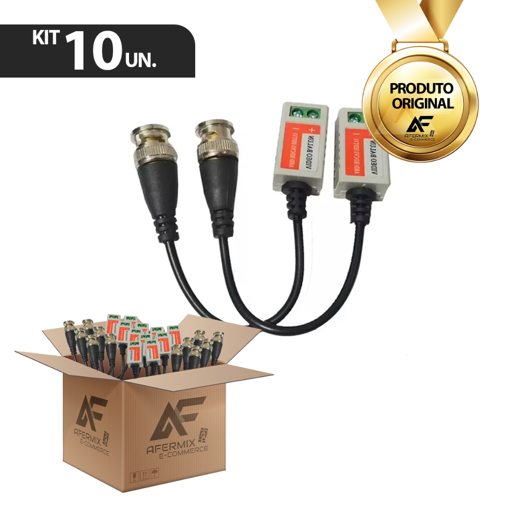Kit 10 Pares Vídeo Conversor Balun Passivo Câmera Utp Hd 4x1 P/ CFTV