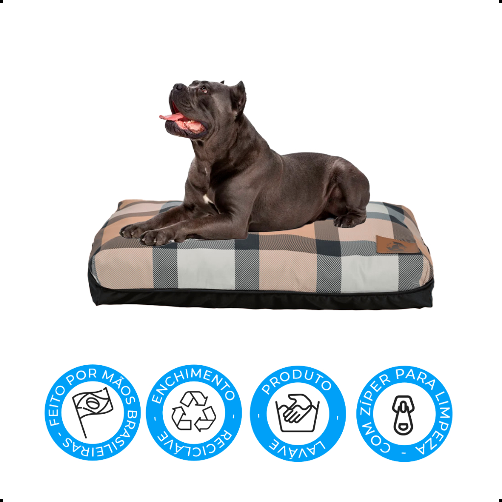 Colchonete Simples Pra Pets Grandes 125x110 Cm Almofada Super Resistente Mabuu Pet - Xadrez Marrom