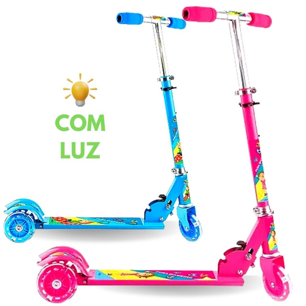 Patinete Infantil Radical 3 Rodas Led Dobrável E Ajustável Para Menino Para menina Até 50 Kg Resistente