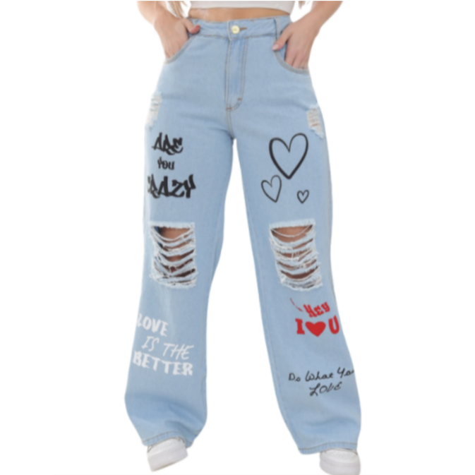 Calça Jeans Feminina Wide Leg Cintura Alta Tecido Grosso Pantalona Linha Premium 100% Algodão