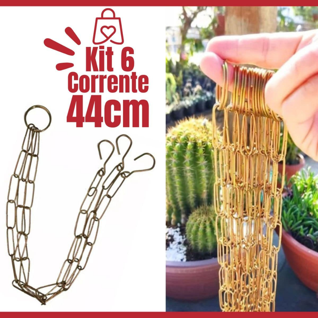 Kit 6 Suporte Haste Corrente De Metal Para Pendurar Vaso de Planta Pendente 44cm Para Samambaia Avenca Jibóia e Orquídea