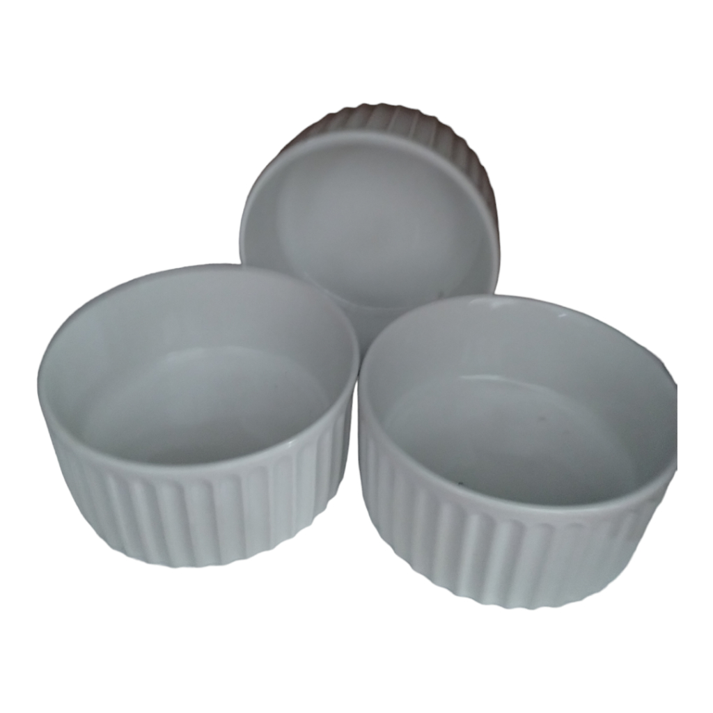 Kit com 03 Ramequim Porcelana Branca 320ml Grande