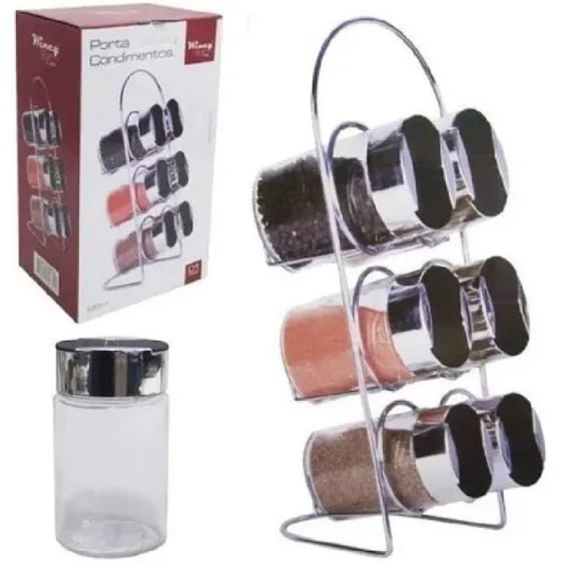 Porta Condimentos Com Suporte 6 Potes De Vidro - Wincy