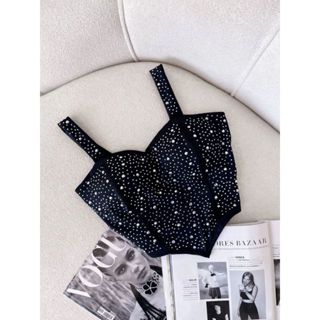 Cropped em Brilho Strass com Alça e Bico V Balada em Oferta na Shopee