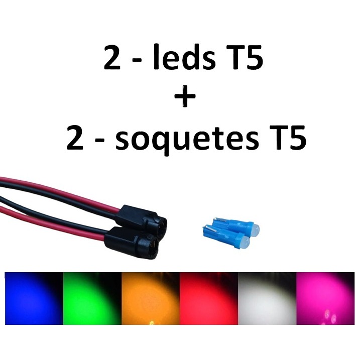 Par Chicote Soquete Conector T5 + Lâmpadas Pingo T5 COB Led Lanterna Farolete Luz de posição Ré Teto em Oferta na Shopee