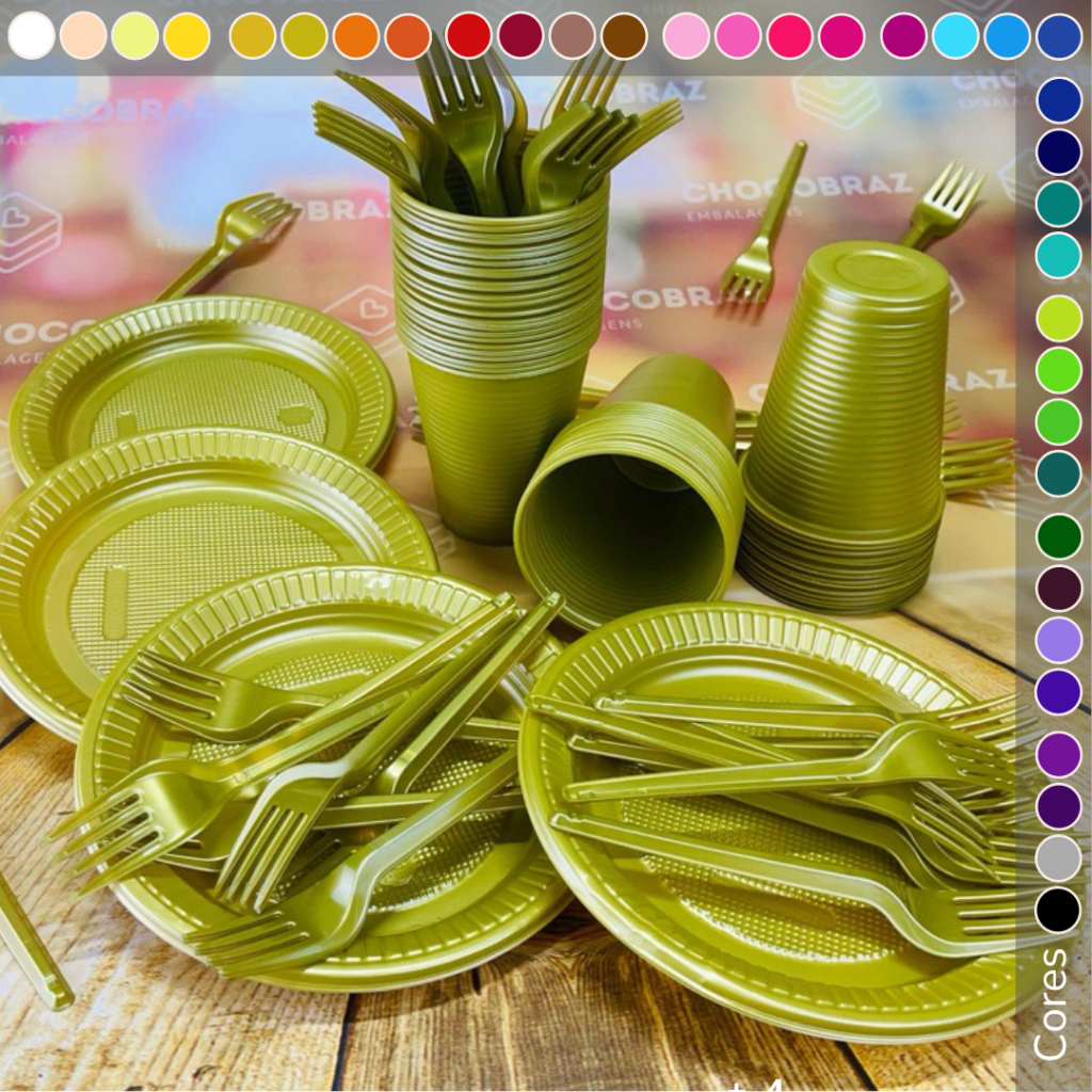 Kit Festa 50 CONVIDADOS 50 Garfinho + 50 Pratinho + 50 Copo Descartaveis PEROLADOS 36 CORES BELLO em Oferta na Shopee