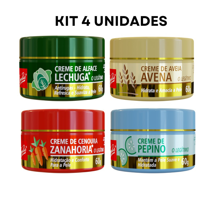 KIT 4 UN - Creme Facial 60g Sergio Paris Cosméticos - Alface, Aveia, Cenoura e Pepino