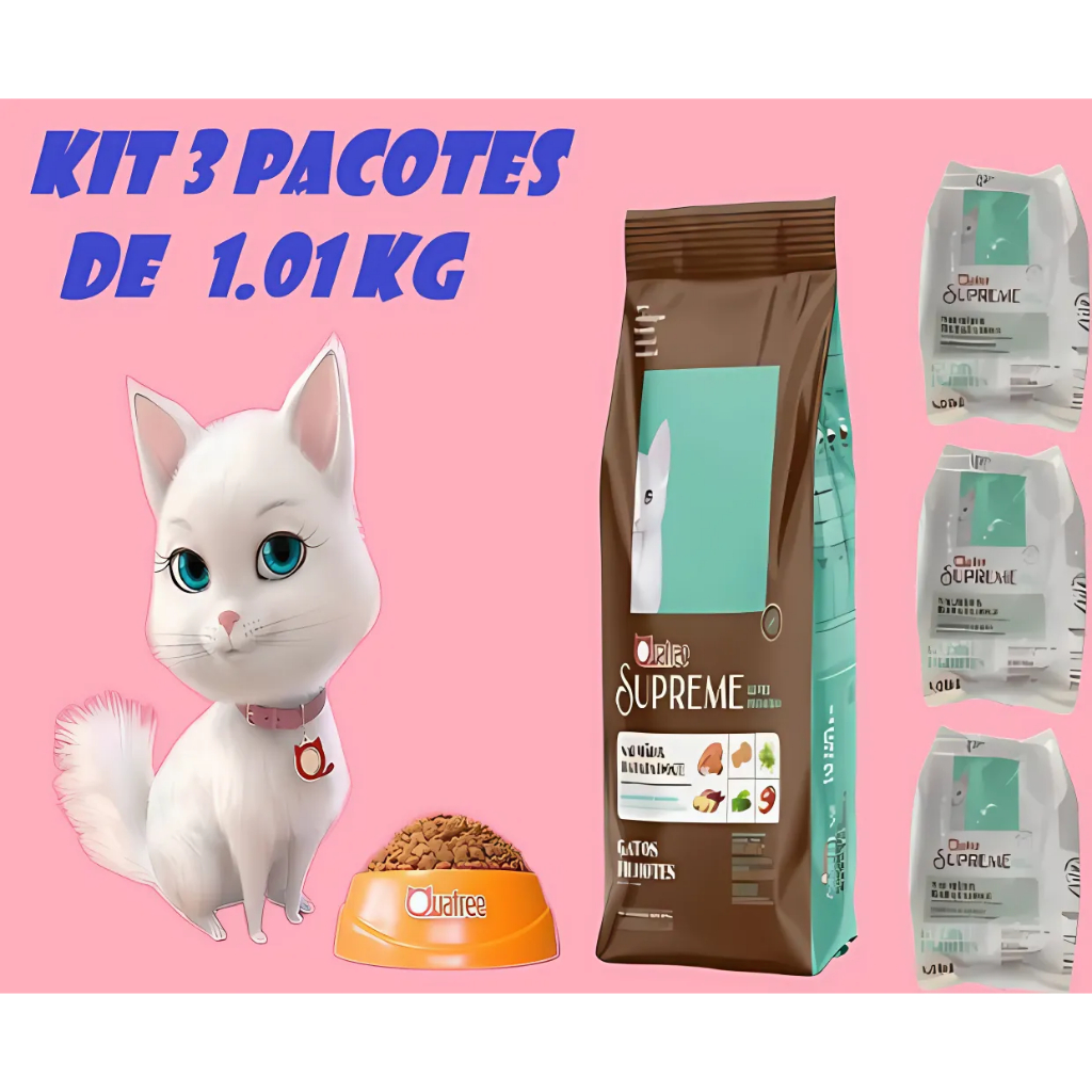 Kit 3 pacotes Ração de 1kg Quatree Supreme Gatos Filhotes Salmão Envio Imediato em Oferta na Shopee