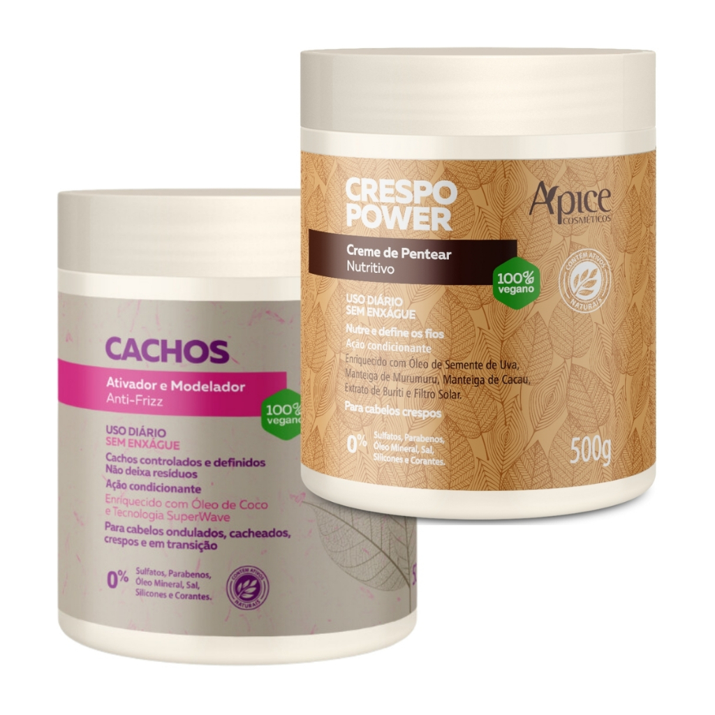 Kit Apice Crespo Power Ativador De Cachos + Creme De Pentear Uso Diário Vegano