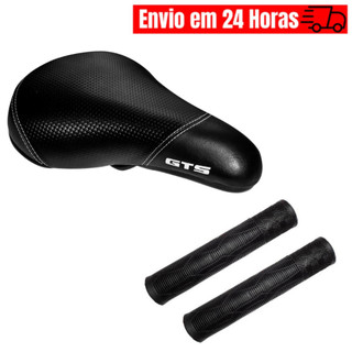 Banco Selim GTS BMx Freestyle Para Bicicleta Escama + Manopla Punho Gios Bmx Free Ride DH Wheeling Grau 165mm Grande Sem Flange Par