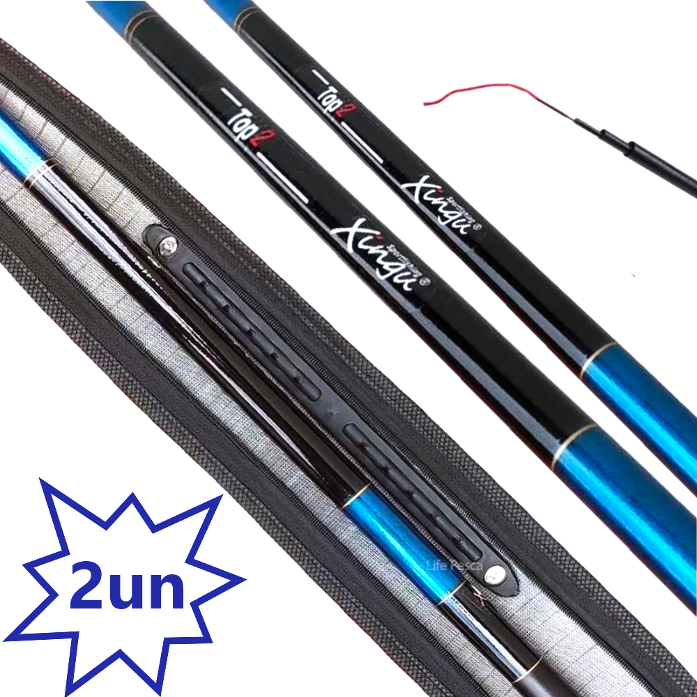 Kit de Pesca Completo 2 Varas 3,30m Telescopica + Enrolador de Linha + Capa Transporte Fibra Vidro Carbono Pescaria Pesqueiro Tilapia Lambari Piau Leve Flexivel Vara de Mão Caniço Xingu em Oferta na Shopee