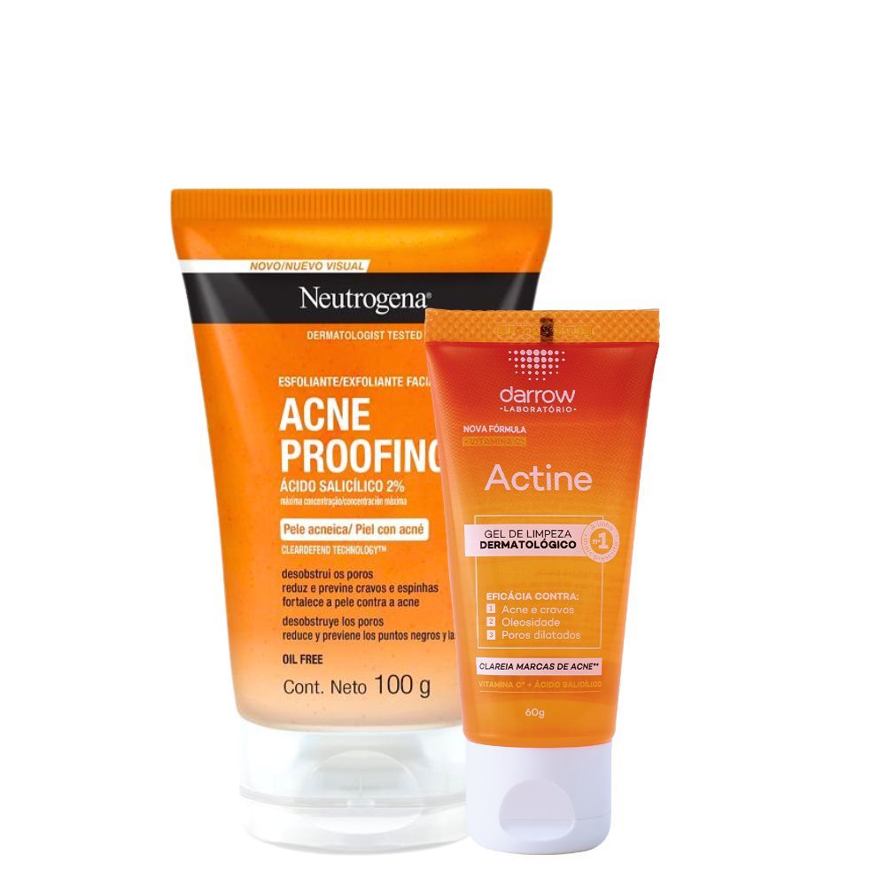 Gel de Limpeza Actine Darrow Vitamina C 60g + Esfoliante Acne Proofing Antiacne 100g Neutrogena