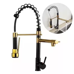 Torneira De Cozinha Gourmet Monocomando Preta E Dourada 50cm Brinovar