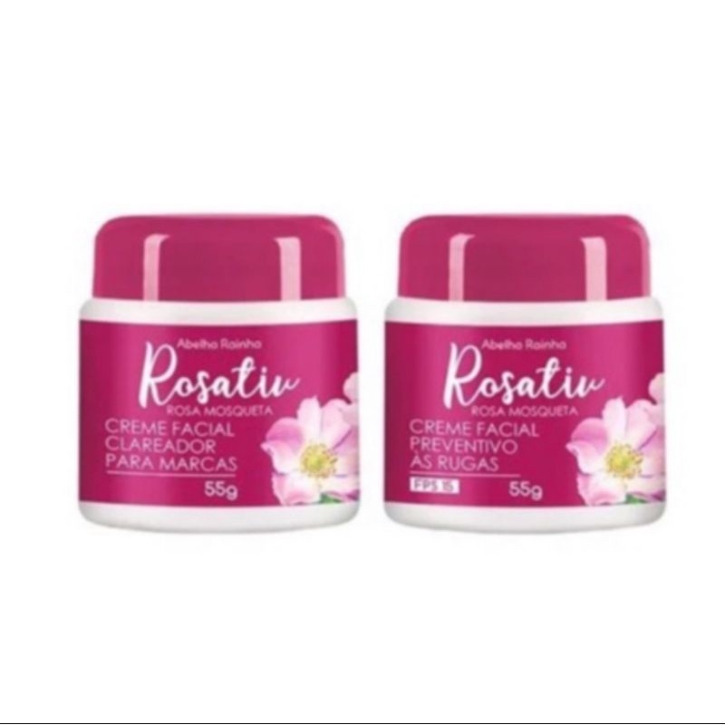 Kit Creme Facial Clareador Rosativ Para Marcas + Preventivo Rugas Fps 15 Abelha Rainha 55g