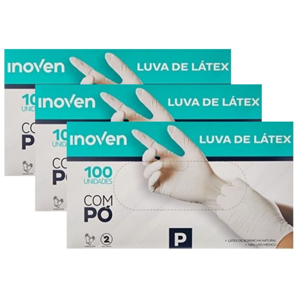 Luva de Látex Com Pó Tamanho P Com 300 Unidades Inoven em Oferta na Shopee