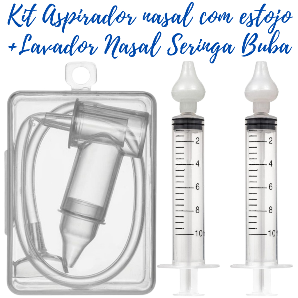 Kit Aspirador Nasal com Sucção e Seringa Lavador Nasal Buba Nariz entupido Bebê