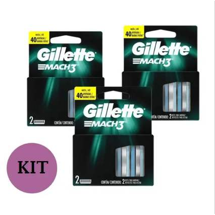 Recarga Gillette Carga Refil Mach3 Cartucho Regular Mach 3 Gilete – Kit com 3 embalagens com 2 unidades cada (Total de 6 recargas)