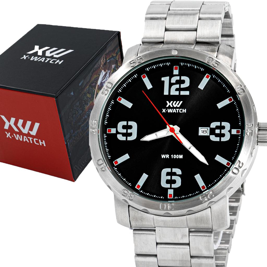 Relógio X-Watch Original Masculino Aço Inoxidavel Prata Resistente a Agua 1 ano de Garantia - Watches