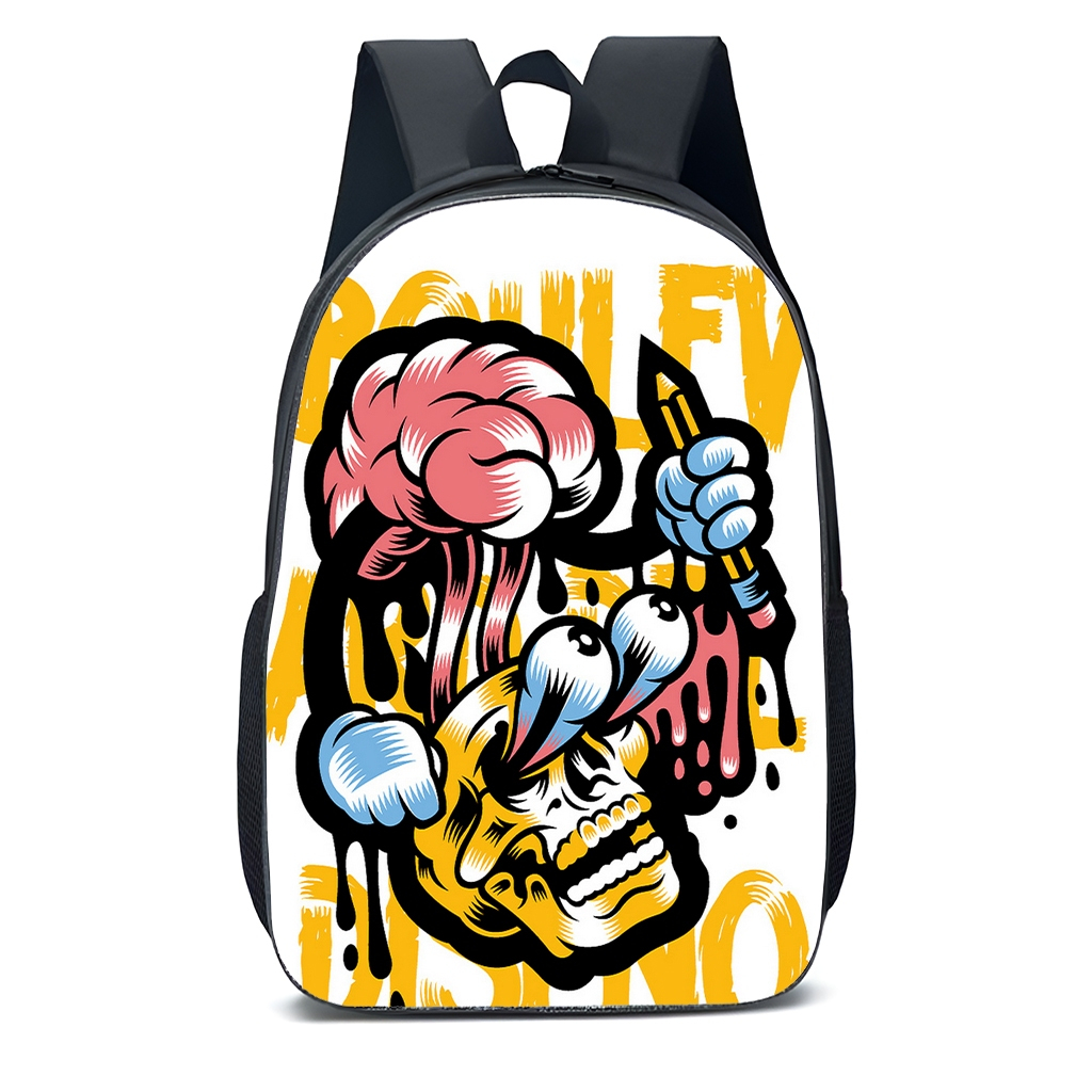 Mochila Escolar Infantil Juvenil caveira style cérebro estudos psicodélico novidade