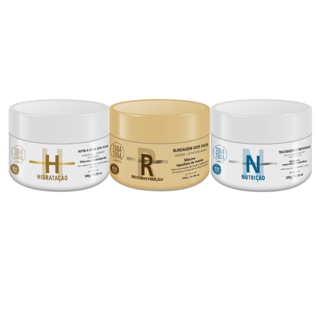 Cronograma Capilar Nutrição Reconstrução Hidratação Profissional TodaToda Cosmétics