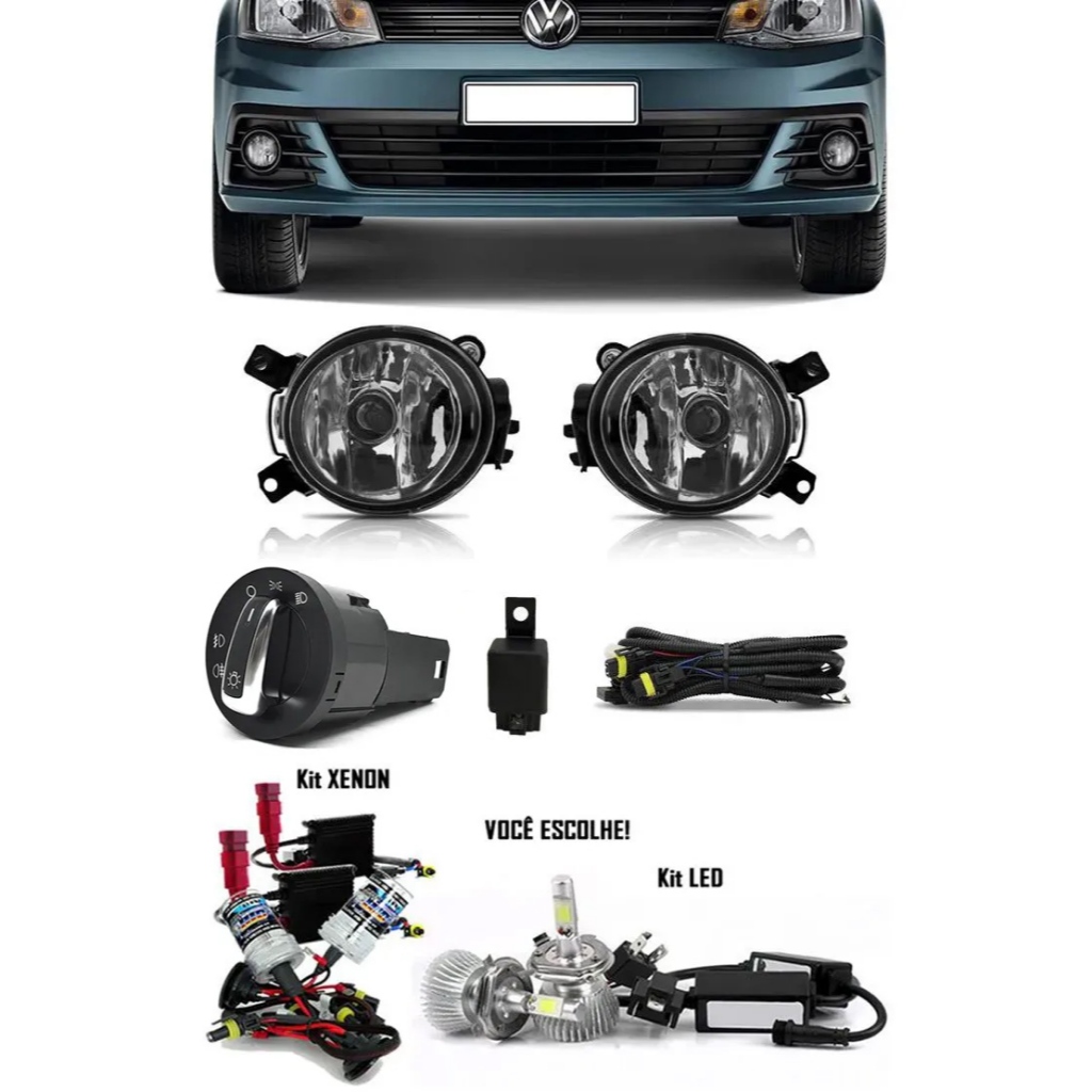Kit Farol Milha Neblina Vw Gol Voyage G7 2017 2018 Botão Redondo + Kit Xenon 6000K /8000K ou Kit Lâmpada Super LED 6000K