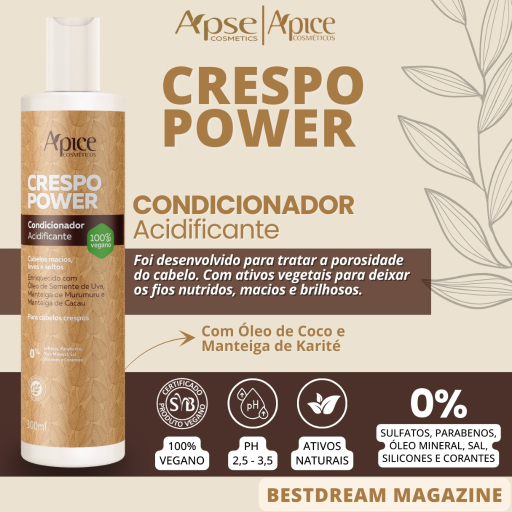 Kit Apse Crespo Power Shampoo + Condicionador + Mascara + Creme De Pentear Profissional Completo