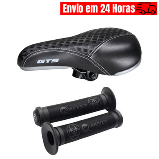 Banco Selim GTS BMX Freestyle Para Bicicleta Escama + Manopla de Bicicleta / Punho Pro-W C/ponteira Preto Wester Bike Luva Preta Par(2 Unidades)