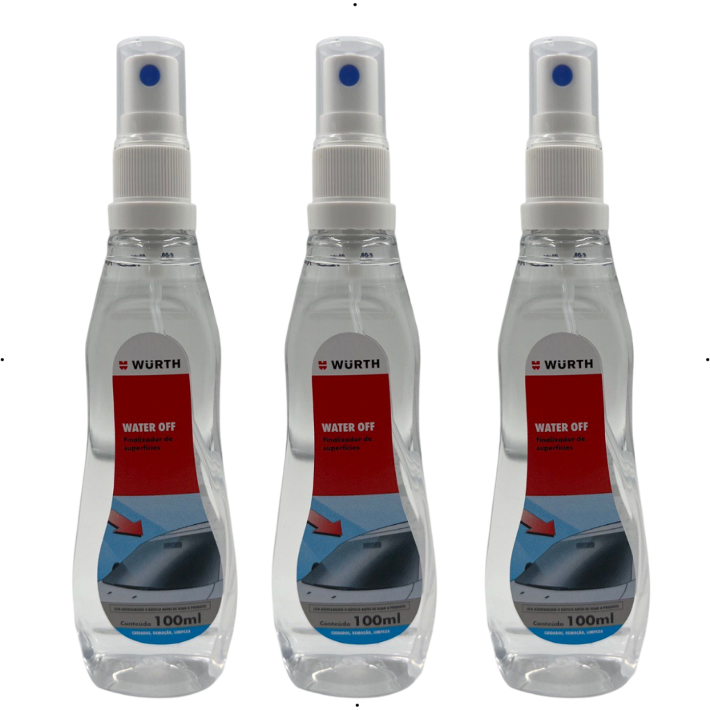 KIT 3 UNIDADES - Repelente de água WATER OFF 100ml Wurth - Cria um película protetora no Para-Brisa e vidros em geral.
