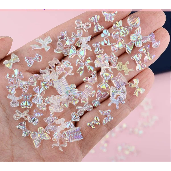 30pçs De Strass Para Unhas Em Resina Modelos Variados Furta Cor Transparente Borboleta Rosa Coração Laço Flor Animais